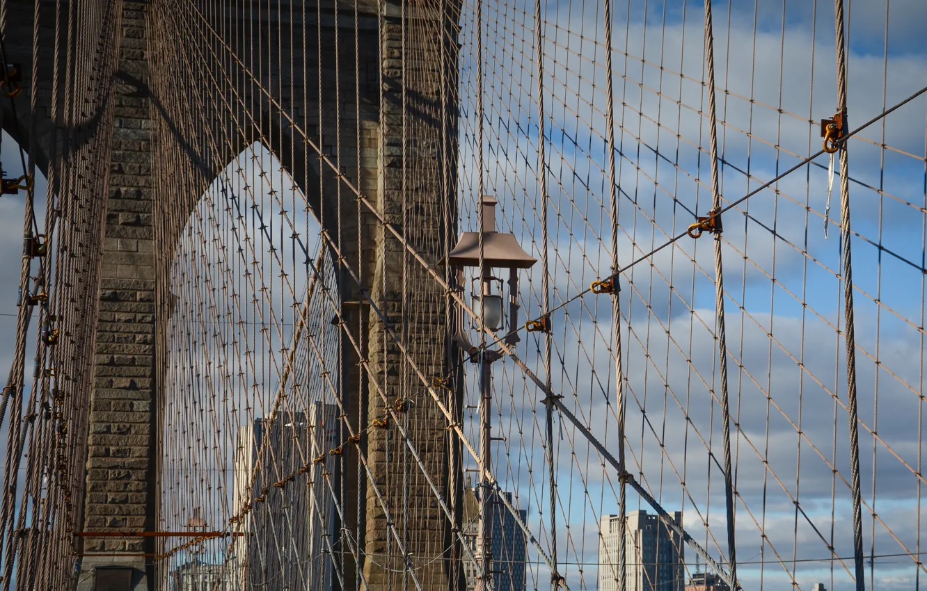 Фото обои мост, Нью-Йорк, канаты, тросы