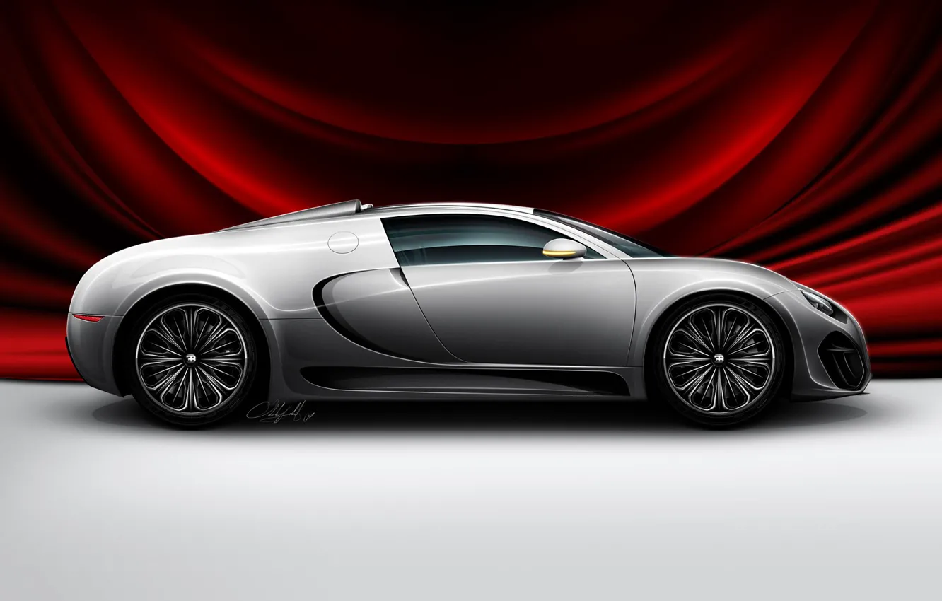 Фото обои авто, красная, Концепт от Bugatti, накидка